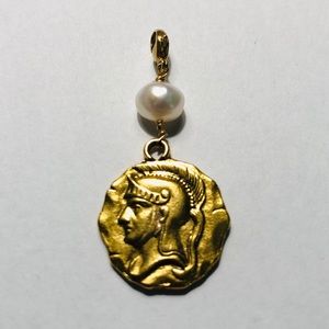 Antique Coin and Pearl Charm